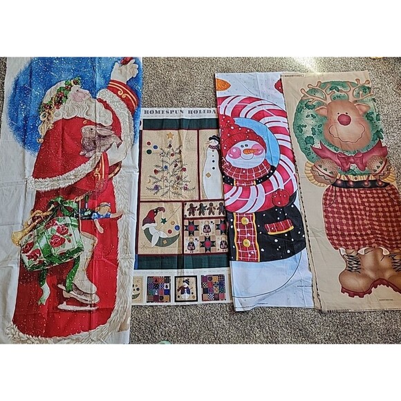 Lot of 4 Door Panels Daisy Kingdom Santa Wreath Snowman Homespun Fabric Sewing - Picture 1 of 10